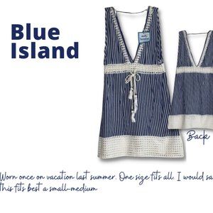 Blue and white striped beach cover up dress